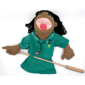 Melissa & Doug Doctor Puppet WITH Stick Wood Rod #2550 Dr Susan Chartwell Scrubs